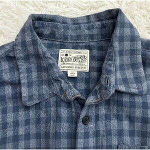 Lucky Brand Mens Flannel Saturday Stretch (Medium) Blue Checkered